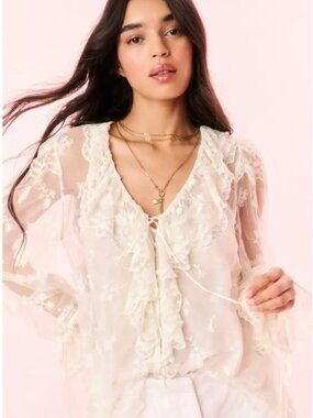 loveshackfancy aubrenna lace mesh blouse NWT $445
